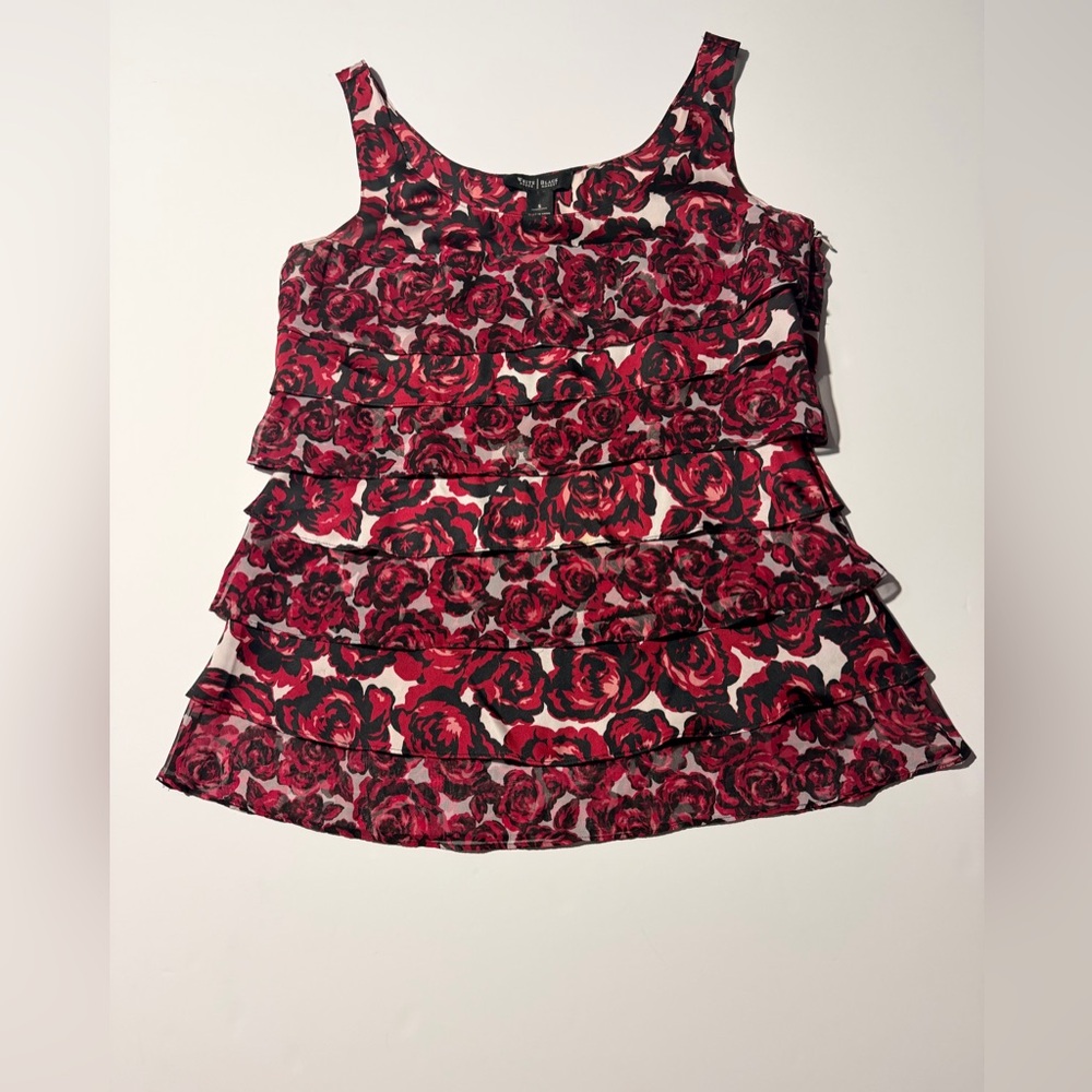 White House Black Market Red and Black Floral Blouse